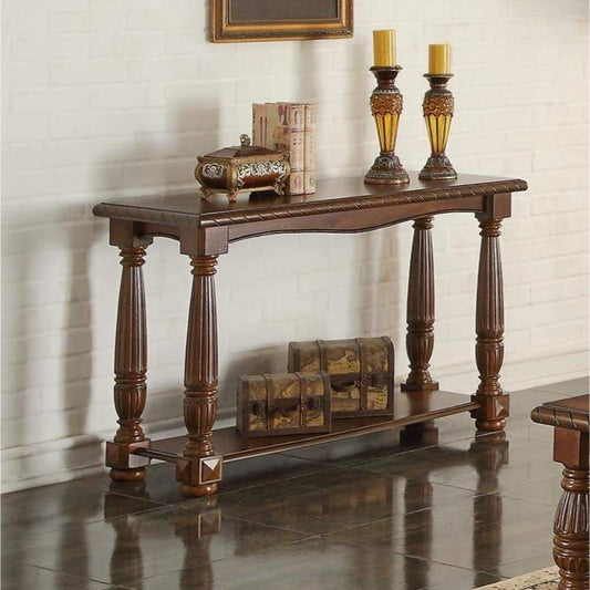 Quaint Wooden Console Table With Bottom Shelf, Brown