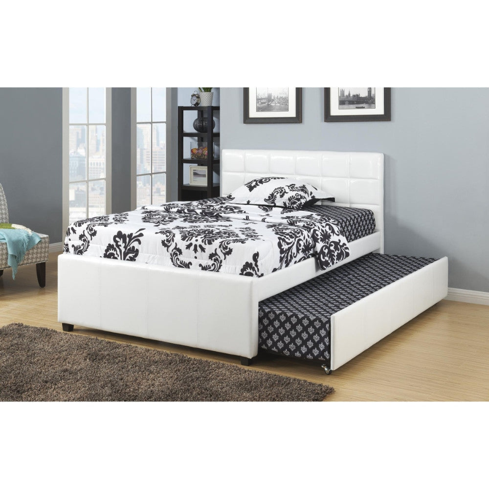 Twin Bed with Trundle | Squared Tufted Headboard | White Finish
