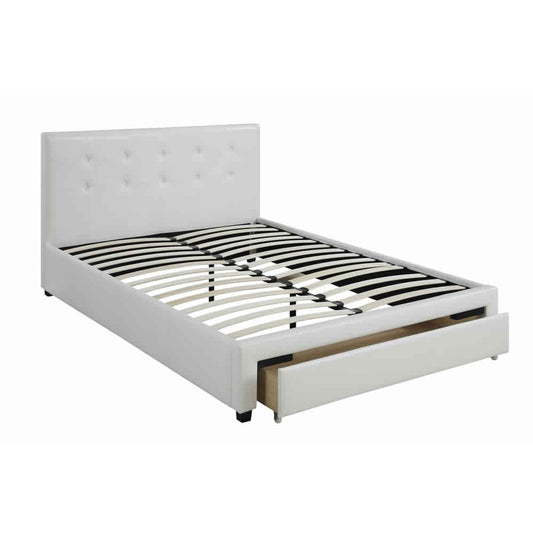 Striking Queen Bed WithDrawer,Pu White By Casagear Home
