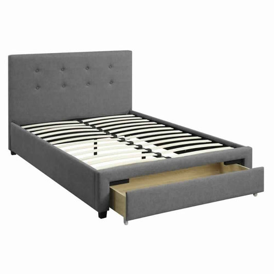 Upholstered Wooden Queen Bed With Button Tufted Headboard & Lower Storage Drawer Gray By Casagear Home