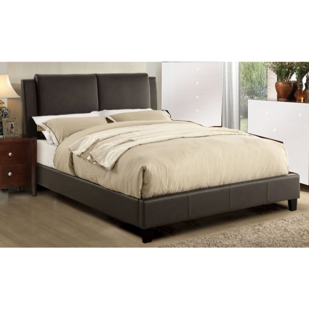 Queen Bed | Wood Frame | PU Headboard | Brown