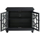 Wooden TV Stand With Trellis Detailed Doors Antique Black SDF-91032