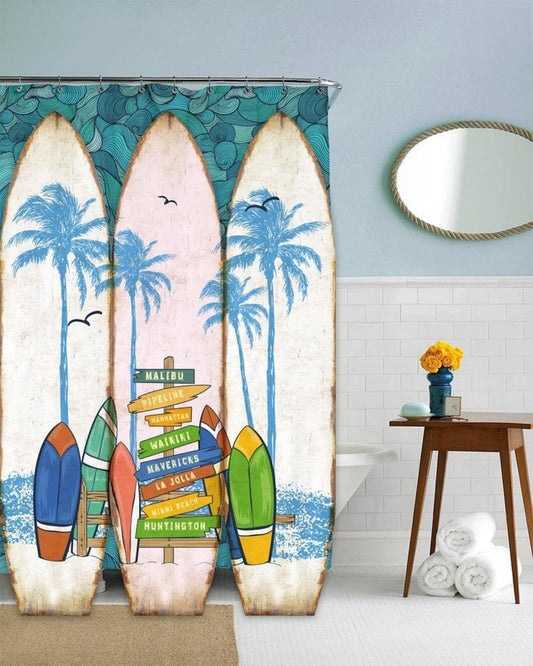 Lounge and Umbrella Print Surfboard Shaped 3 Panel Room Divider, Multicolor - BM205780 By Casagear Home