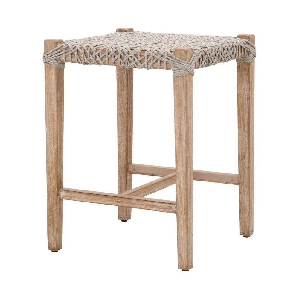 Counter Height Stool | Rope Seat | Wood Frame | White & Brown
