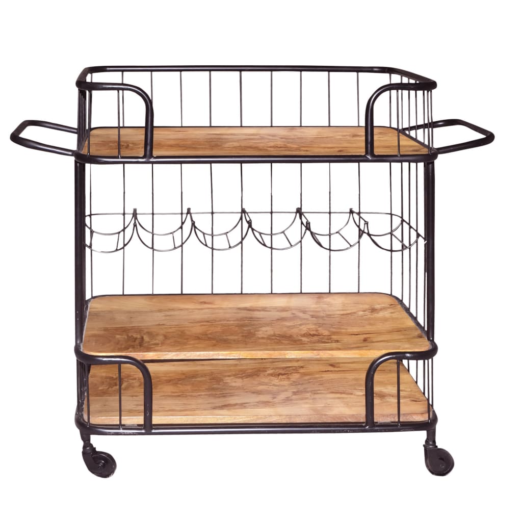 Metal Frame Bar Cart with Wooden Top and 2 Shelves Black and Brown By The Urban Port UPT-197314