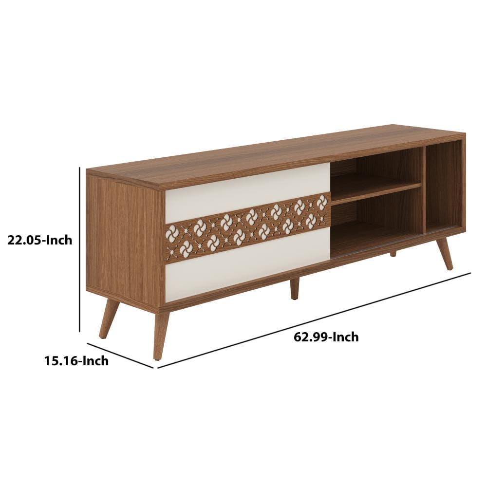 63 Door Wooden Entertainment TV Stand with 3 Open Compartments Brown By The Urban Port UPT-225280