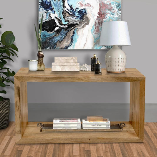 Keli 52 Inch Mango Wood Sideboard Console Table, Open Cube, 1 Shelf, Natural Brown By The Urban Port