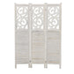 67 Inch Paulownia Wood Panel Divider Screen Ornate Scrolled Shutter Design 3 Panels Washed White by The Urban Port UPT-230660
