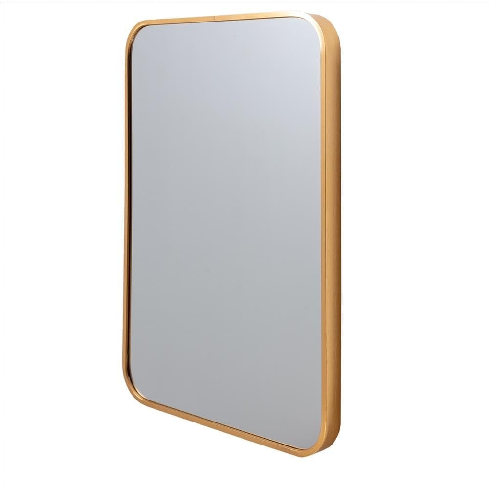 24 Inch Transitional Aluminum Frame Rectangular Wall Mirror with Arched Corners Gold By The Urban Port UPT-238451