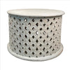 Mango Wood Farmhouse Round Coffee Table with Intricate Diamond Cutout Base, Washed White By The Urban Port