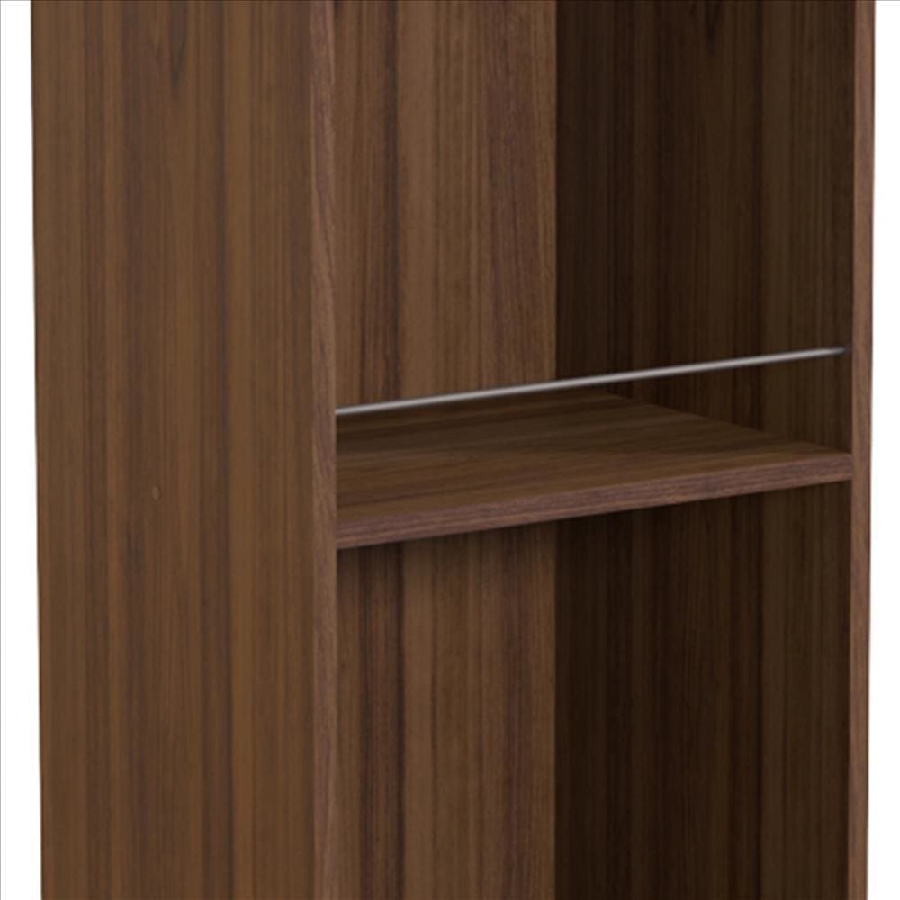 34 Inch 3 Tier Wooden Curio Cabinet with Grain Details Dark Brown By The Urban Port UPT-242346
