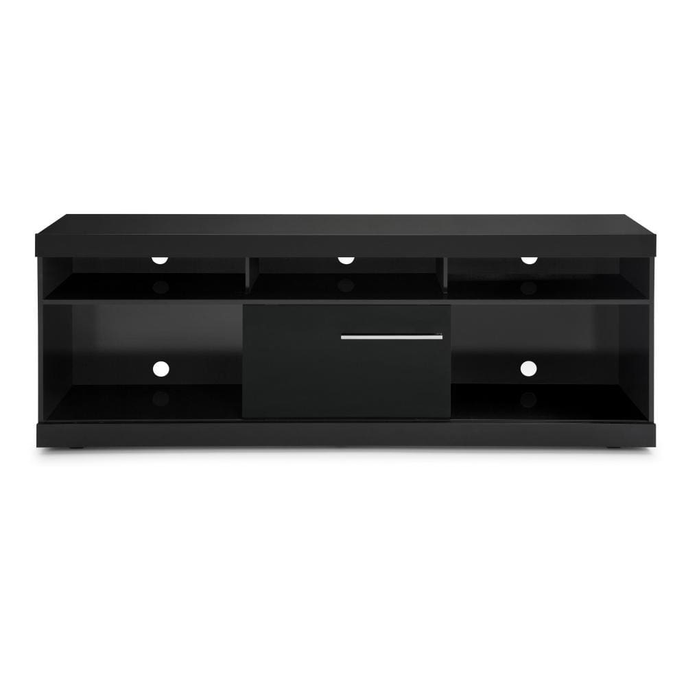 71 Inch Wooden TV Stand with Open Compartments and Sliding Door Black By The Urban Port UPT-242475