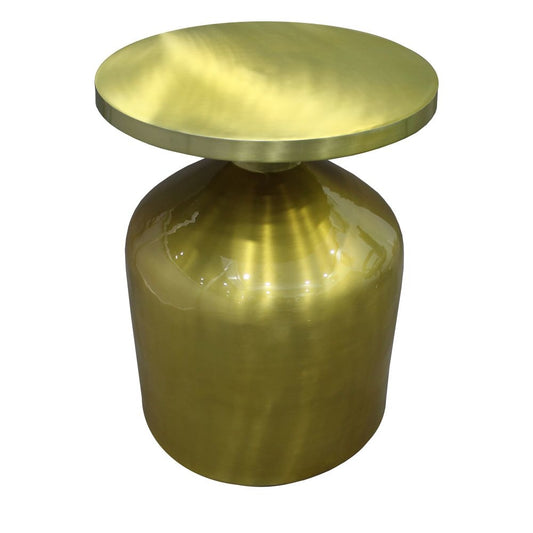 Rumi 24 Inch Metal Frame End Table with Round Top and Bottle Shape Base, Gold By The Urban Port