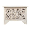 Wooden Nightstand with 2 Drawers and Floral Cut Out Design Antique White By The Urban Port UPT-248138