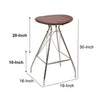 30 Inch Metal Frame Bar Stool Round Genuine Leather Seat Dark Brown Silver By The Urban Port UPT-263788
