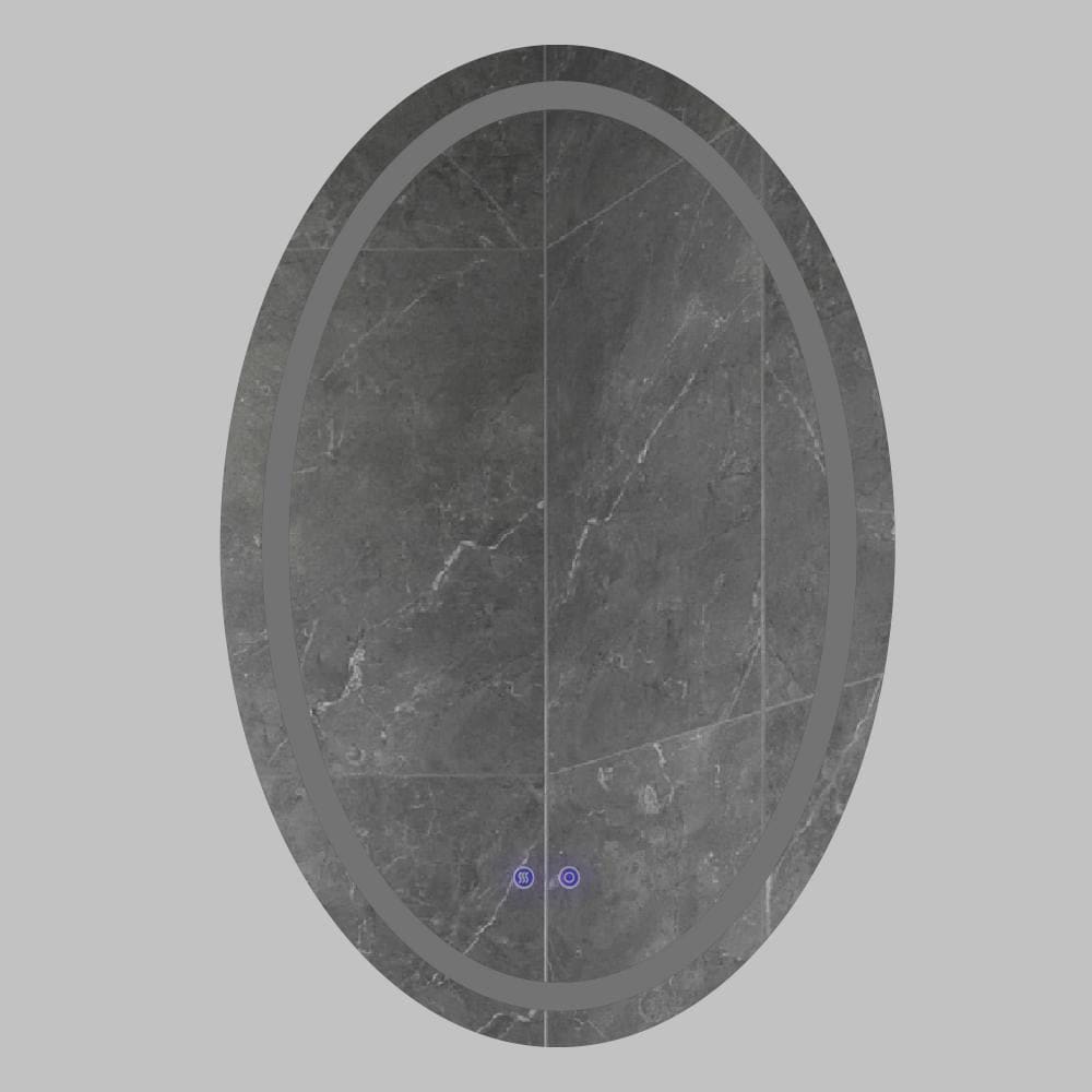 24 x 36 Inch Oval Frameless LED Illuminated Bathroom Mirror Touch Button Defogger Metal Frosted Edge Silver By The Urban Port UPT-266402
