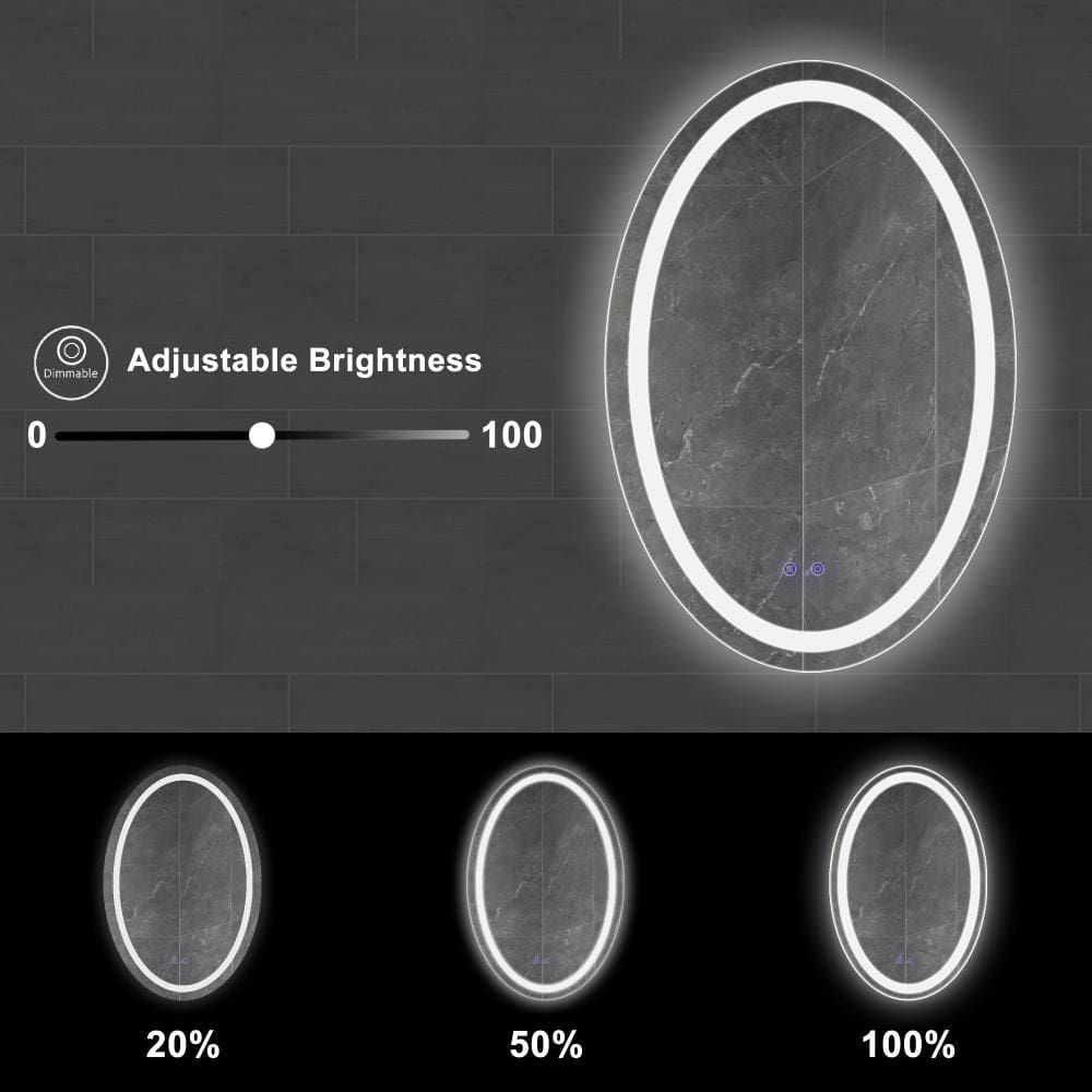 24 x 36 Inch Oval Frameless LED Illuminated Bathroom Mirror Touch Button Defogger Metal Frosted Edge Silver By The Urban Port UPT-266402