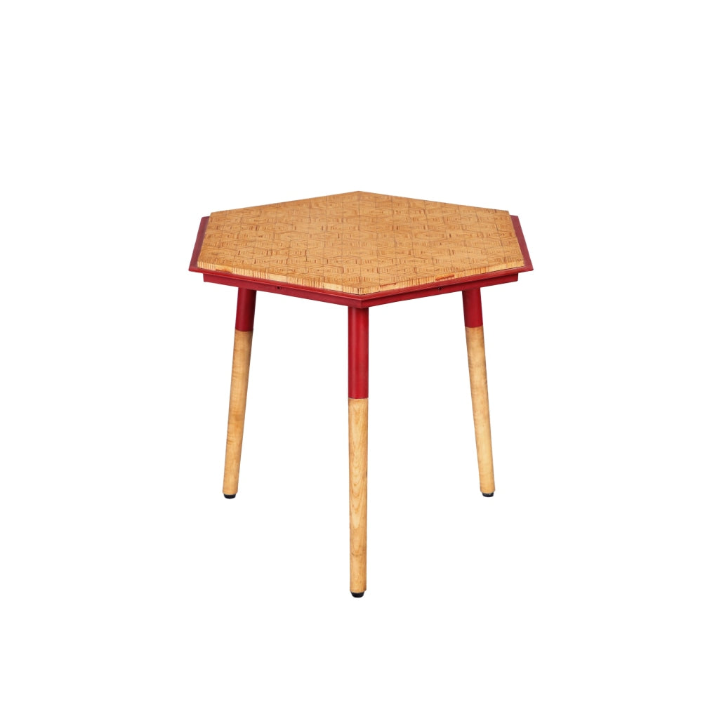 Paige 18 Inch Hexagon Illusion Wood Side Table Brown Red By The Urban Port UPT-272005