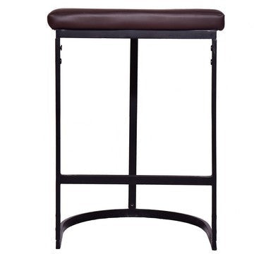 26 Inch Counter Height Stool with Vegan Faux Leather Upholstery Black Iron Frame Dark Brown By The Urban Port UPT-272546