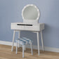 32 Inch 2 Piece Vanity Dressing Table Set with LED Mirror 2 Drawers and a Cushioned Stool White Solid Wood By The Urban Port UPT-272879