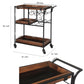 30 Inch Handcrafted Mango Wood Bar Serving Cart with Caster Wheels 6 Bottle Holders Tray Shelves Brown and Black By The Urban Port