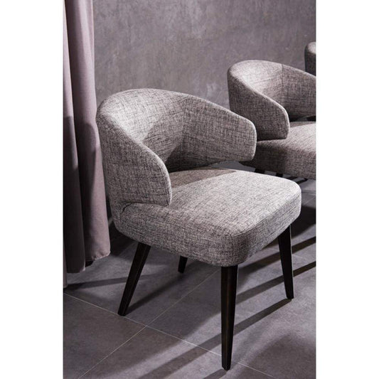 Fabric Upholstered Wooden Dining Chair with Wingback Design, Black and Gray