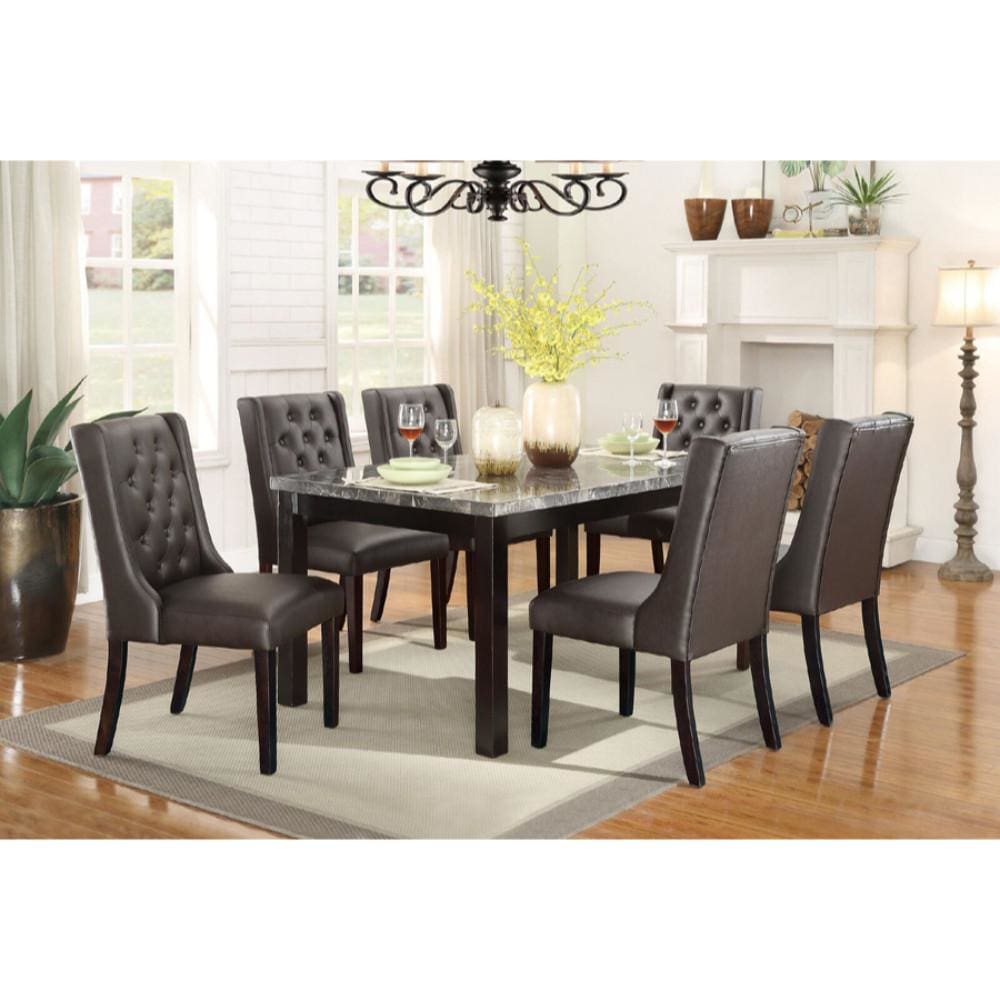 Button Tufted Royal Dining Chair Set Of 2 Dark Brown PDX-F1501