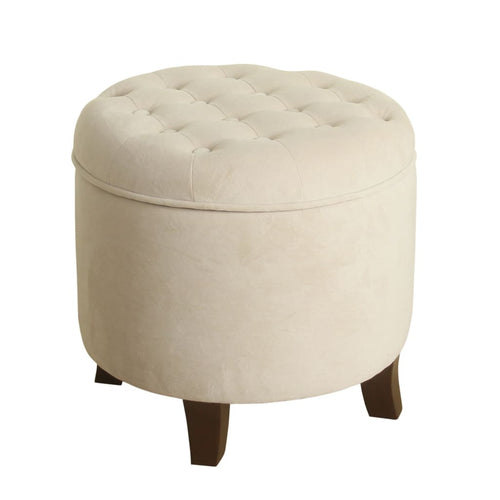 Ottoman | Button Tufted Velvet | Hidden Storage | Cream Brown