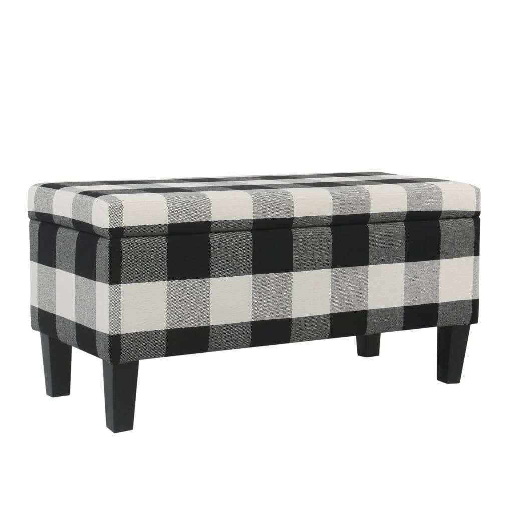 Storage Bench | Checkered Pattern Fabric | Tapered Legs | Black White | Large