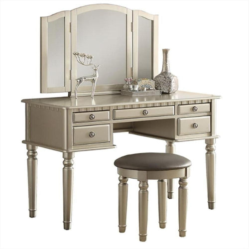 Vanity Set | Commodious Design | Stool & Mirror | Silver