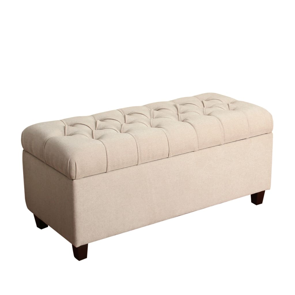 Storage Bench | Fabric Upholstered | Button Tufted | Cream Brown