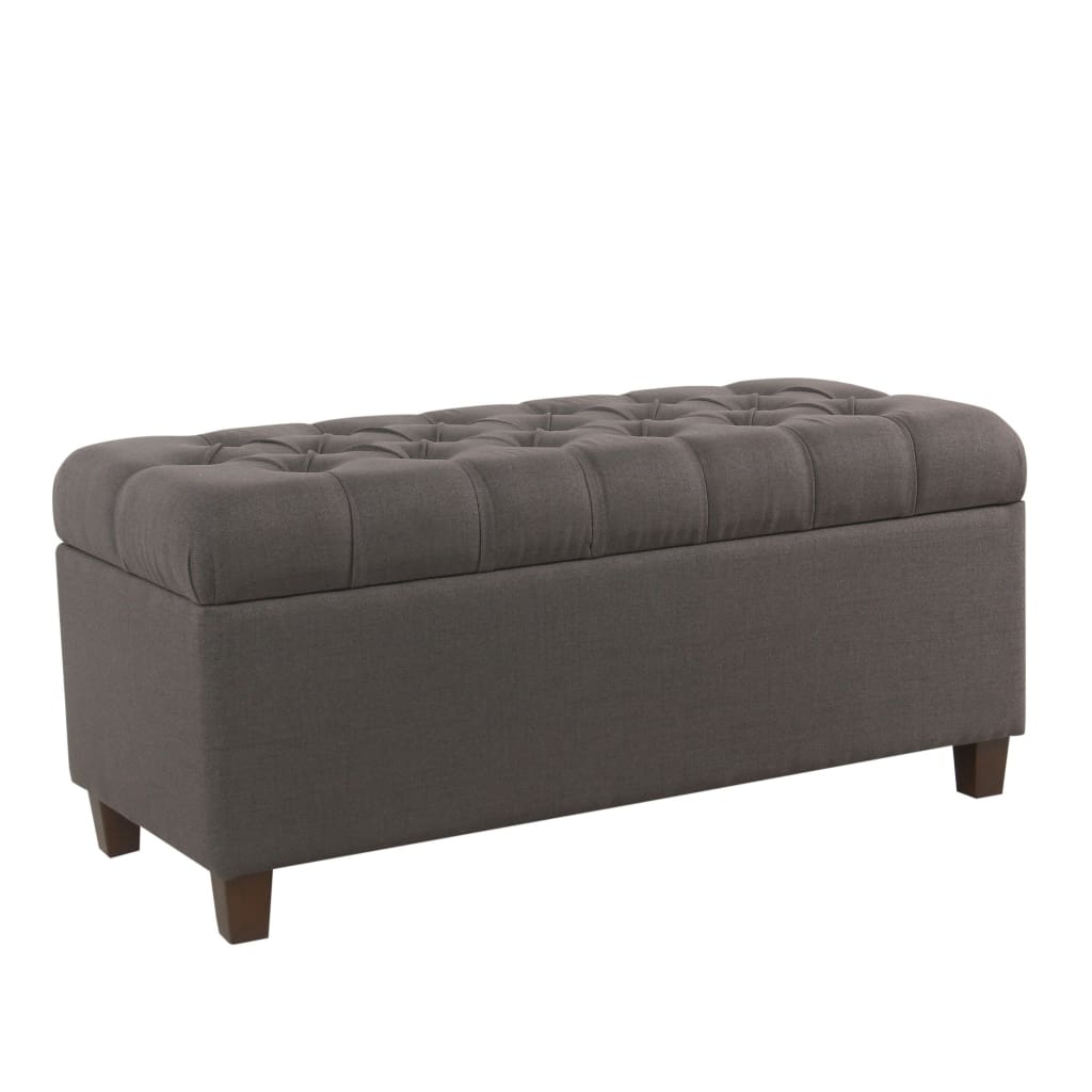 Storage Bench | Fabric Upholstered | Button Tufted | Dark Gray Brown