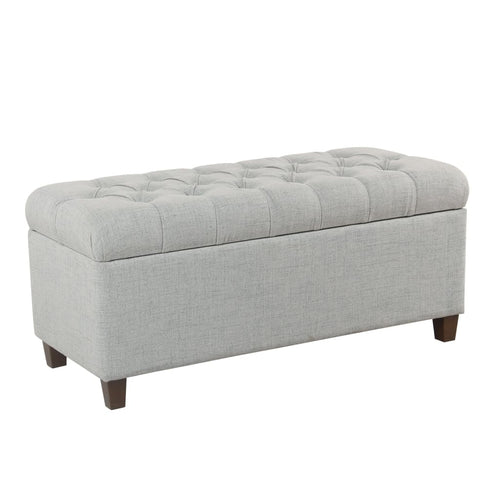 Storage Bench | Fabric Upholstered | Button Tufted | Light Gray Brown