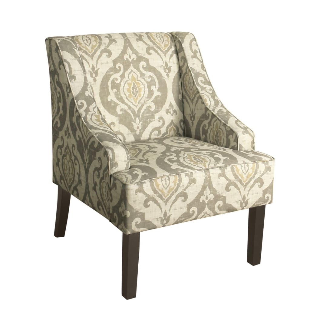 Accent Chair | Fabric Upholstered | Damask Pattern | Brown Ivory