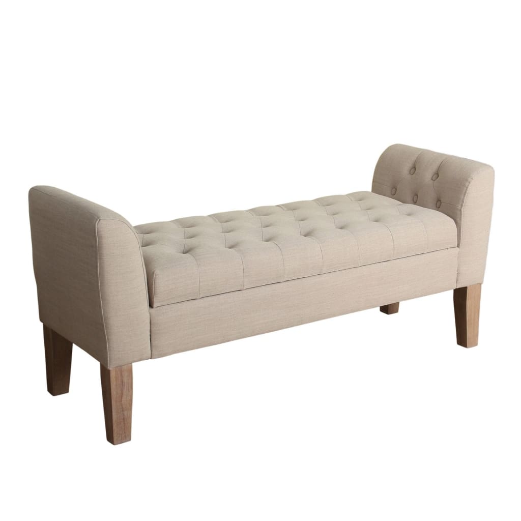 Bench | Button Tufted Seat | Lift Top Storage | Beige Upholstery