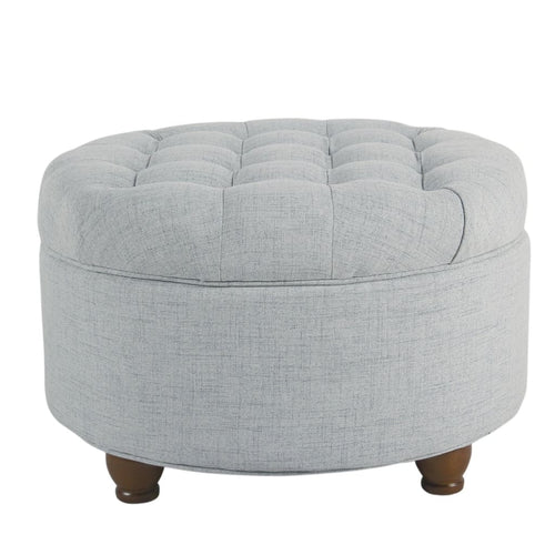 Ottoman | Tufted Lift Off Lid Storage | Fabric Upholstery | Light Blue