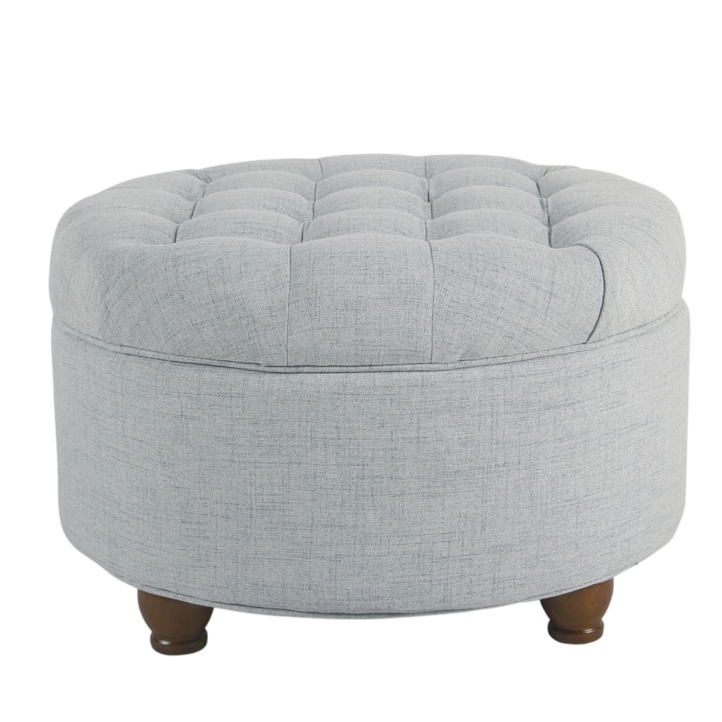 Ottoman | Tufted Lift Off Lid Storage | Fabric Upholstery | Light Blue