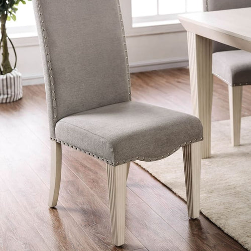 Side Chair Set of 2 | Fabric Upholstered | White Gray