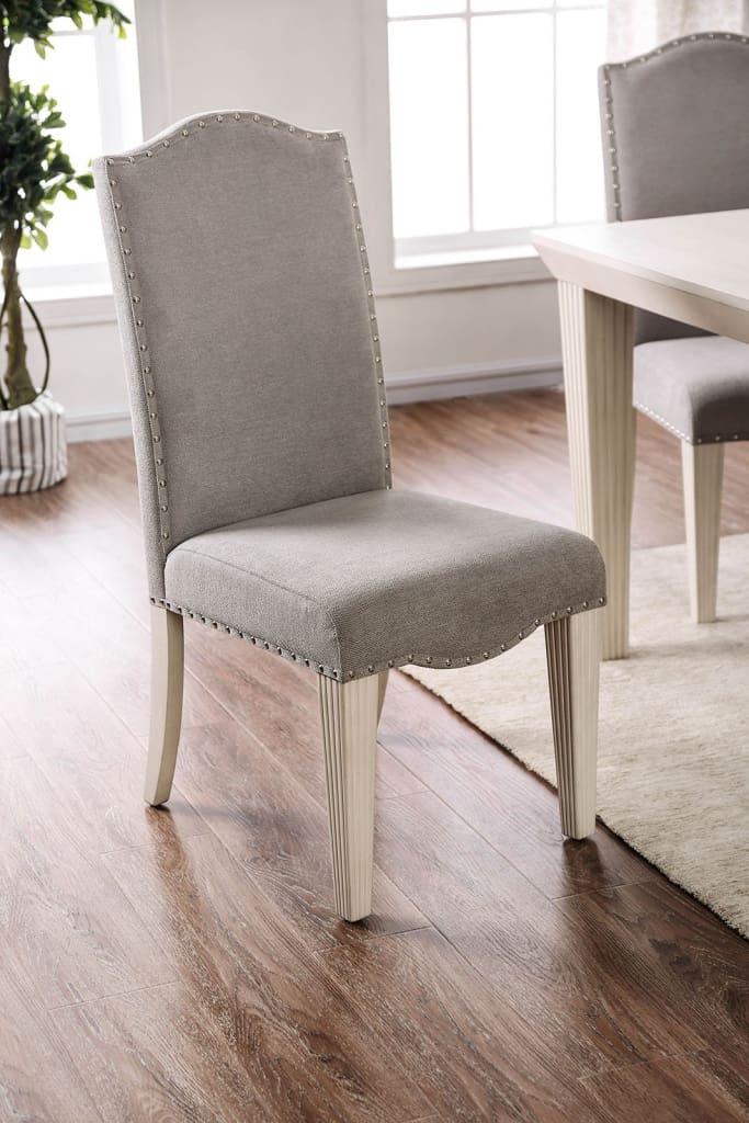 Side Chair Set of 2 | Fabric Upholstered | White Gray