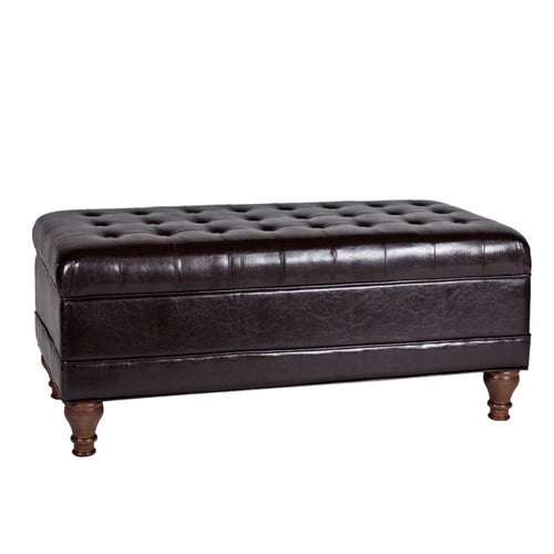 Bench | Faux Leather Upholstery | Button Tufted Lift Top | Brown