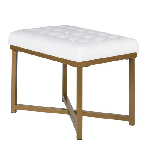 Bench | Metal Frame | Velvet Seat | Button Tufted | White Gold