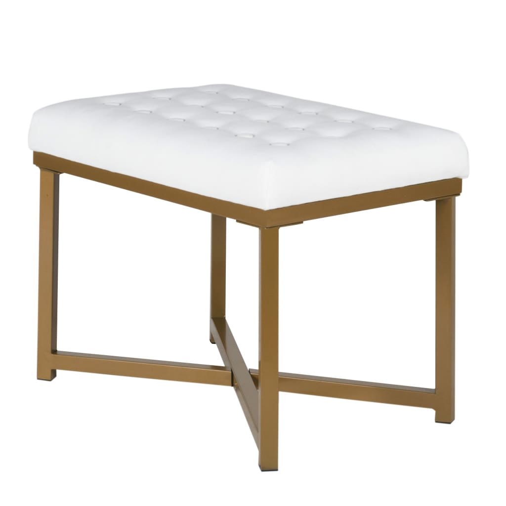 Bench | Metal Frame | Velvet Seat | Button Tufted | White Gold