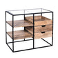35 Inch Glass Top Rectangular Writing Desk 3 Drawers Metal Frame Natural Brown and Black By The Urban Port UPT-263596