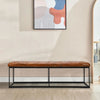 60 Inch Artisanal Tufted Accent Bench, Genuine Leather Upholstery, Metal Frame, Caramel Brown, Black By The Urban Port