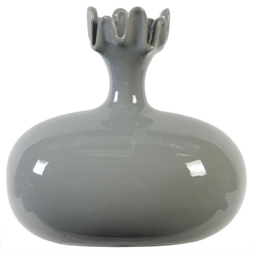 Vase | 10" | Ceramic | Pomegranate Shape | Glossy Gray