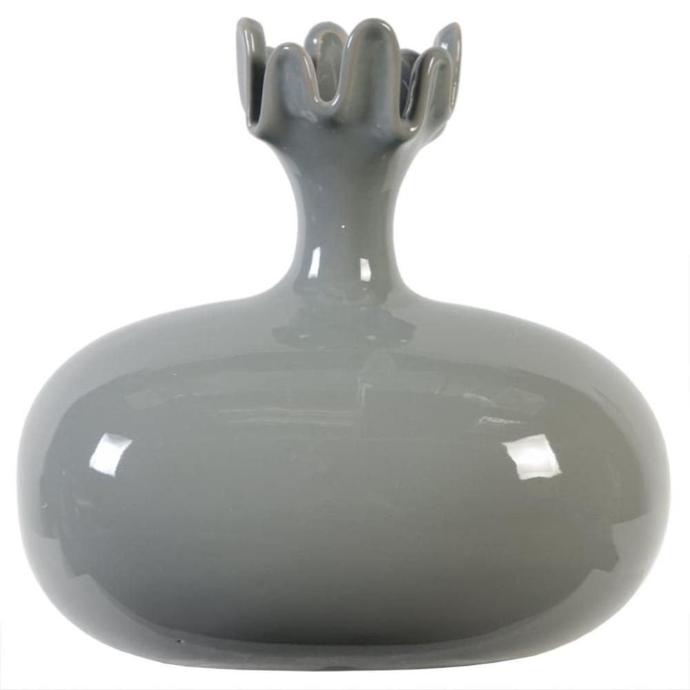 Vase | 10" | Ceramic | Pomegranate Shape | Glossy Gray