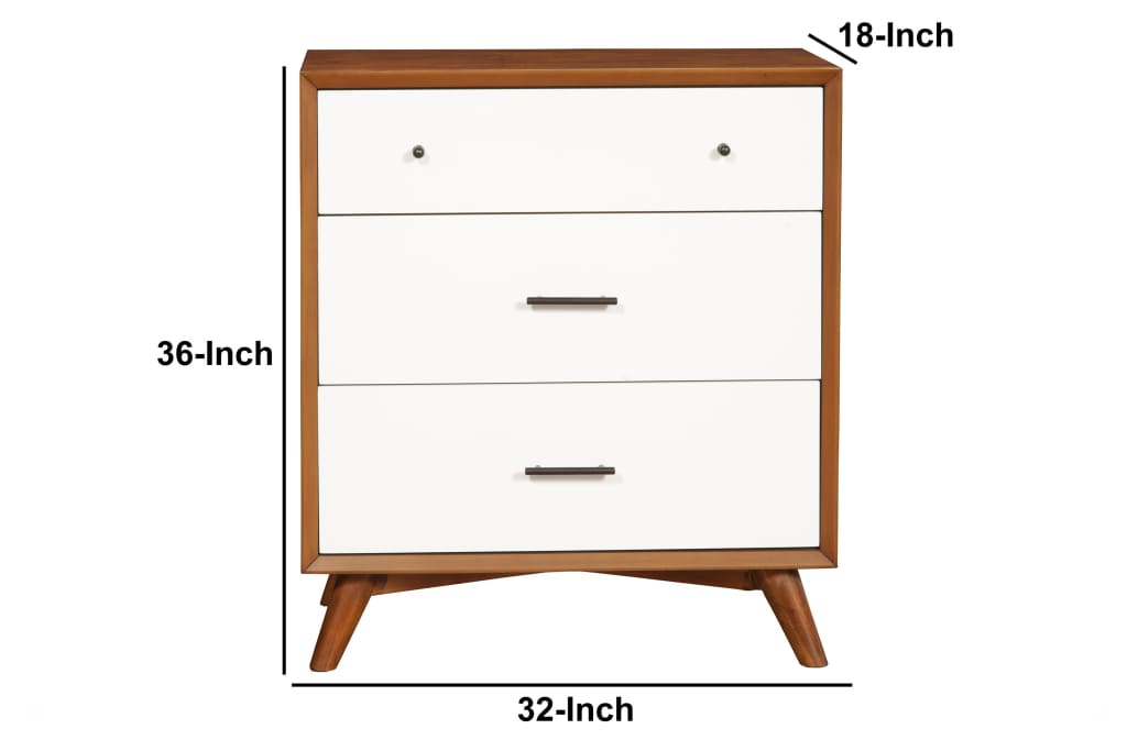 Modern Style Wooden Chest With Three Drawers and Flared Legs Brown and White - 999-04 APF-999-04