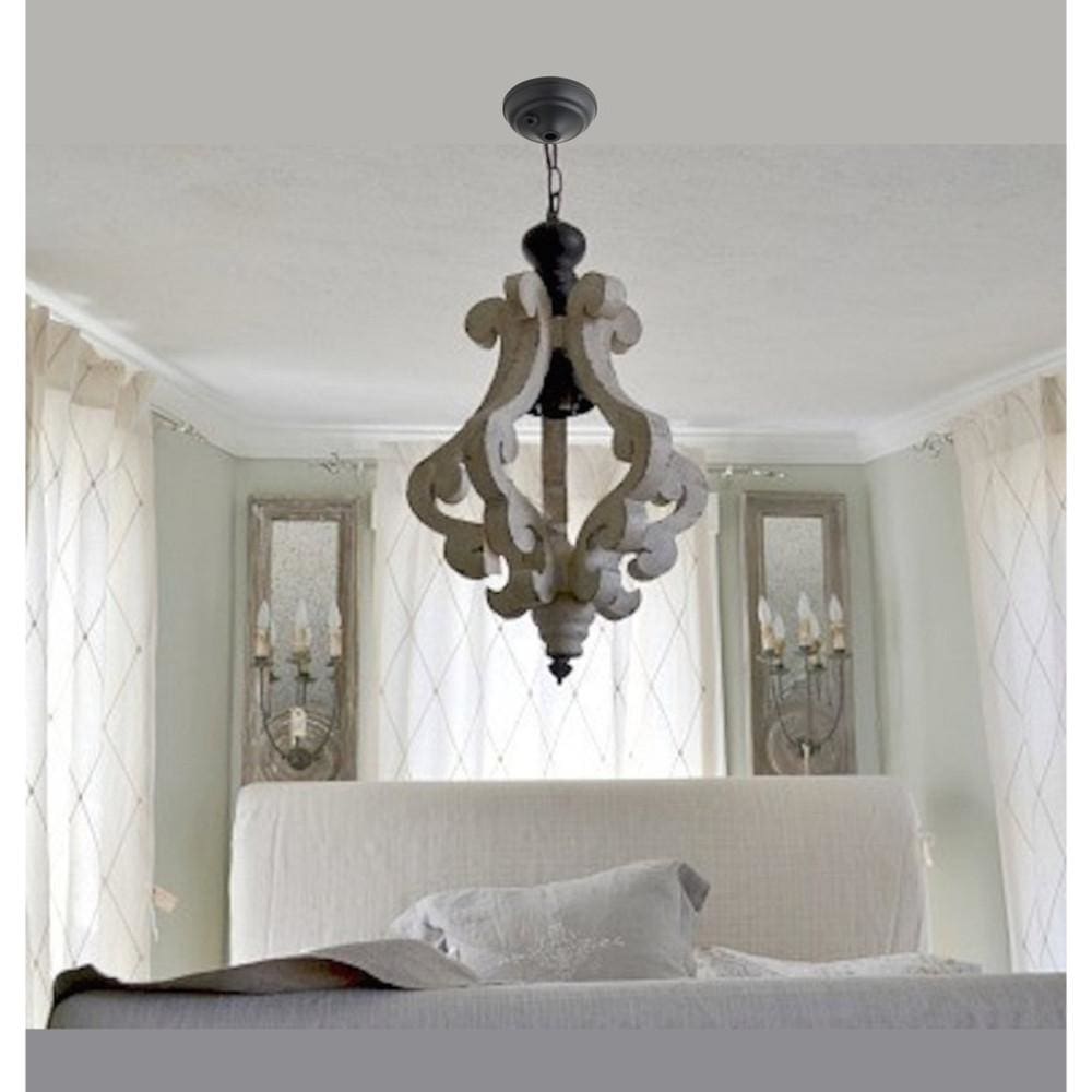 Buy Wooden Chandelier With Metal Chain One Bulb White By Casagear Home | Casagear