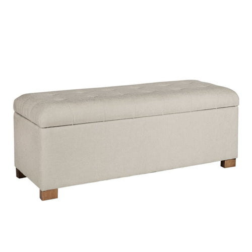 Bench | Button Tufted Hinged Lid Storage | Polyester Upholstery | Gray