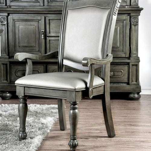 Armchair Set of 2 | Traditional Wood | Faux Leather | Gray